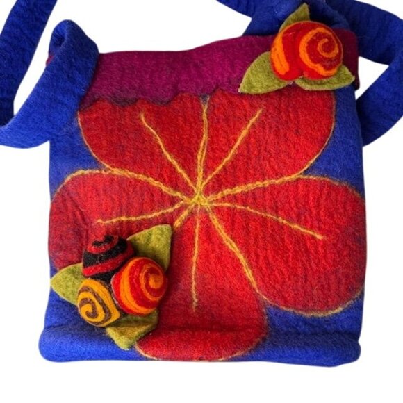 Handcrafted Wool Felt Shoulder Bag With Floral Design & Spiral Accents - Picture 1 of 9